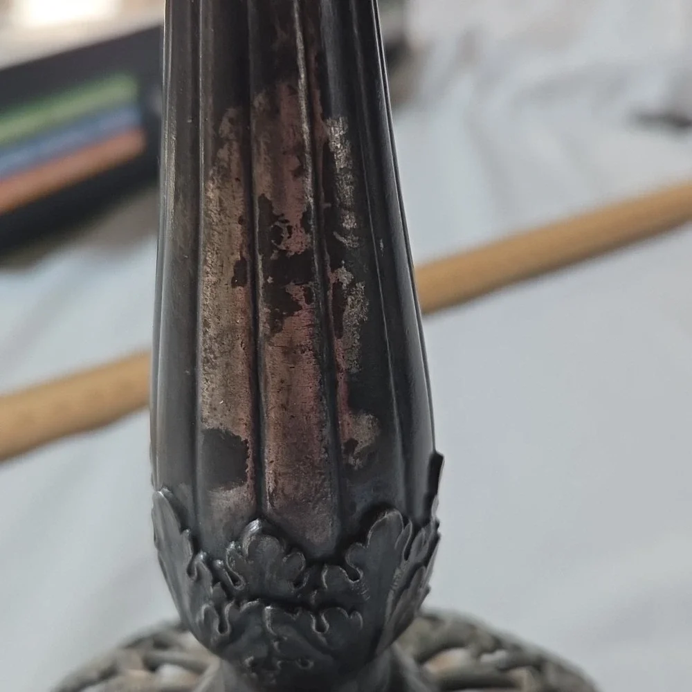 Antique Art Nouveau Grape Vine Candlestick Pewter Pierced Base 9